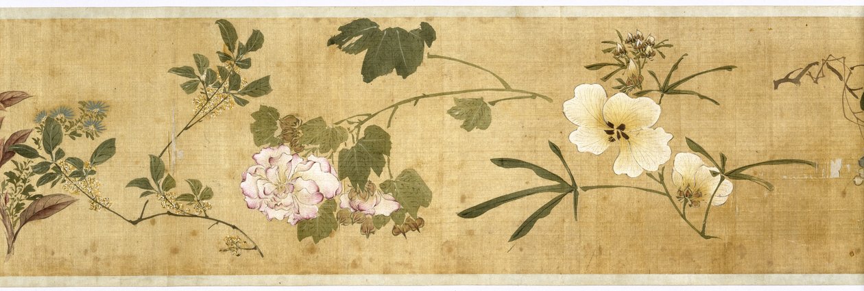 Cem Flores, início do século XVII (pintado de seda) (detalhe: ver também 207347-58) de Jiayan Chen