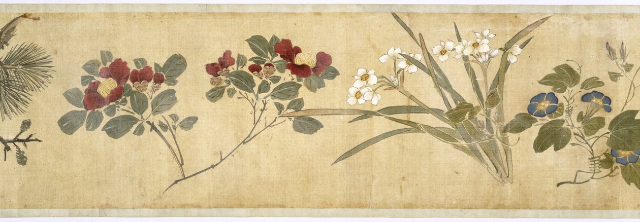 Cem Flores, início do século XVII (pintado de seda) (detalhe: ver também 207347-58) de Jiayan Chen