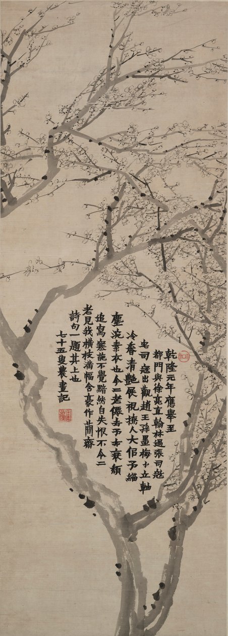 Plum Blossom com Inscrição no Roteiro Padrão (kaishu) de Jin Nong