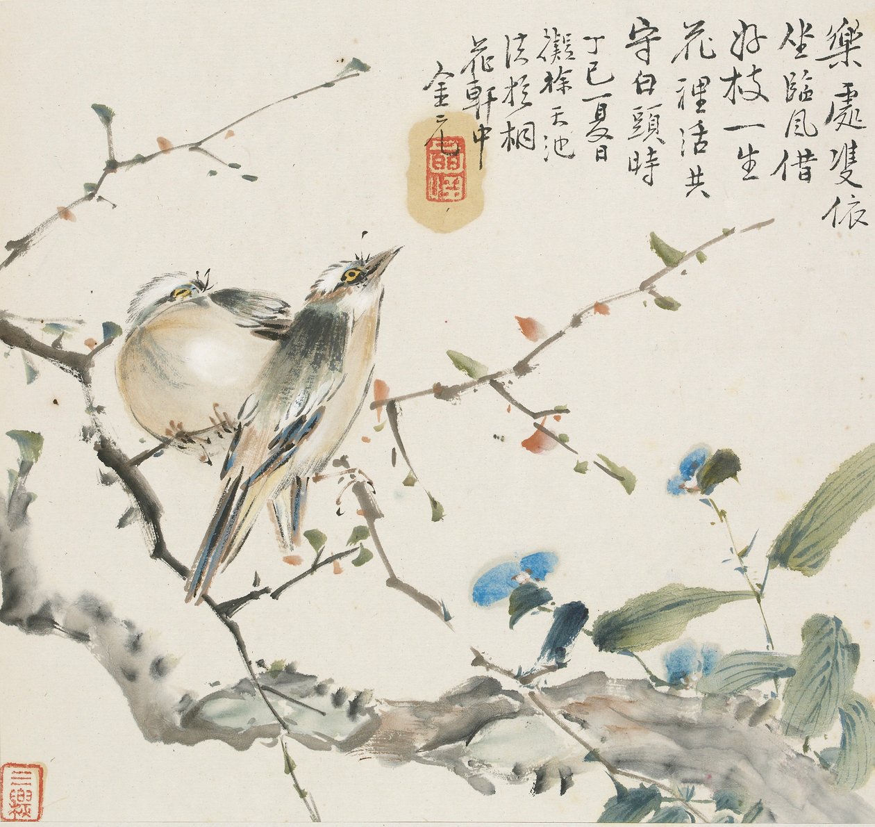 Um par de aves Bulbul chinesas, 1857 de Jin Yuan