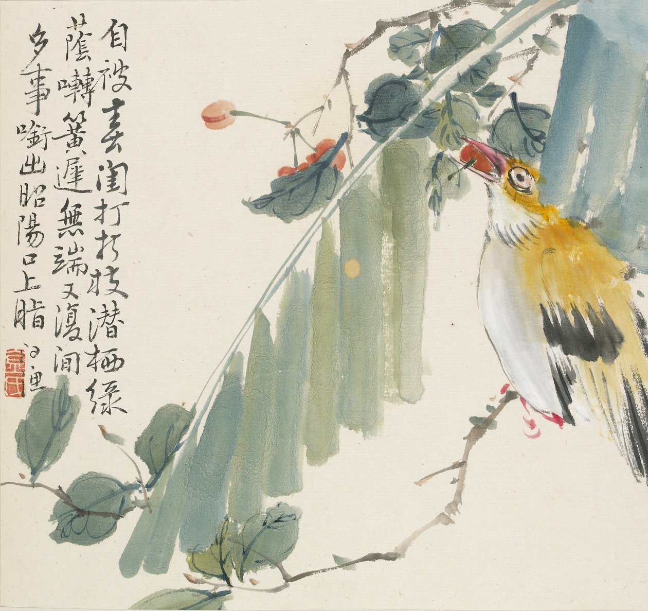 Oriole dourado com uma cereja na boca, 1857 de Jin Yuan