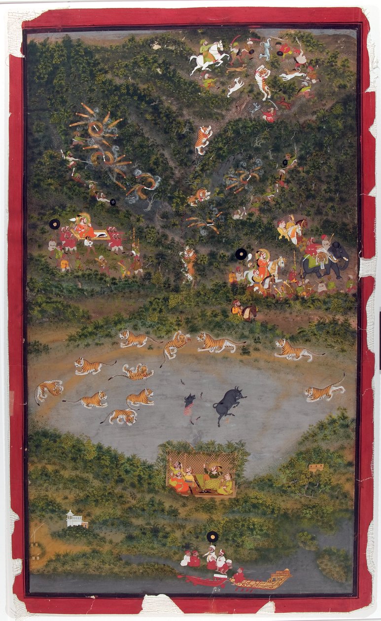 Tigre de caça Maharana Jagat Singh II, 1749 (wc opaco e ouro sobre papel) de Jiva