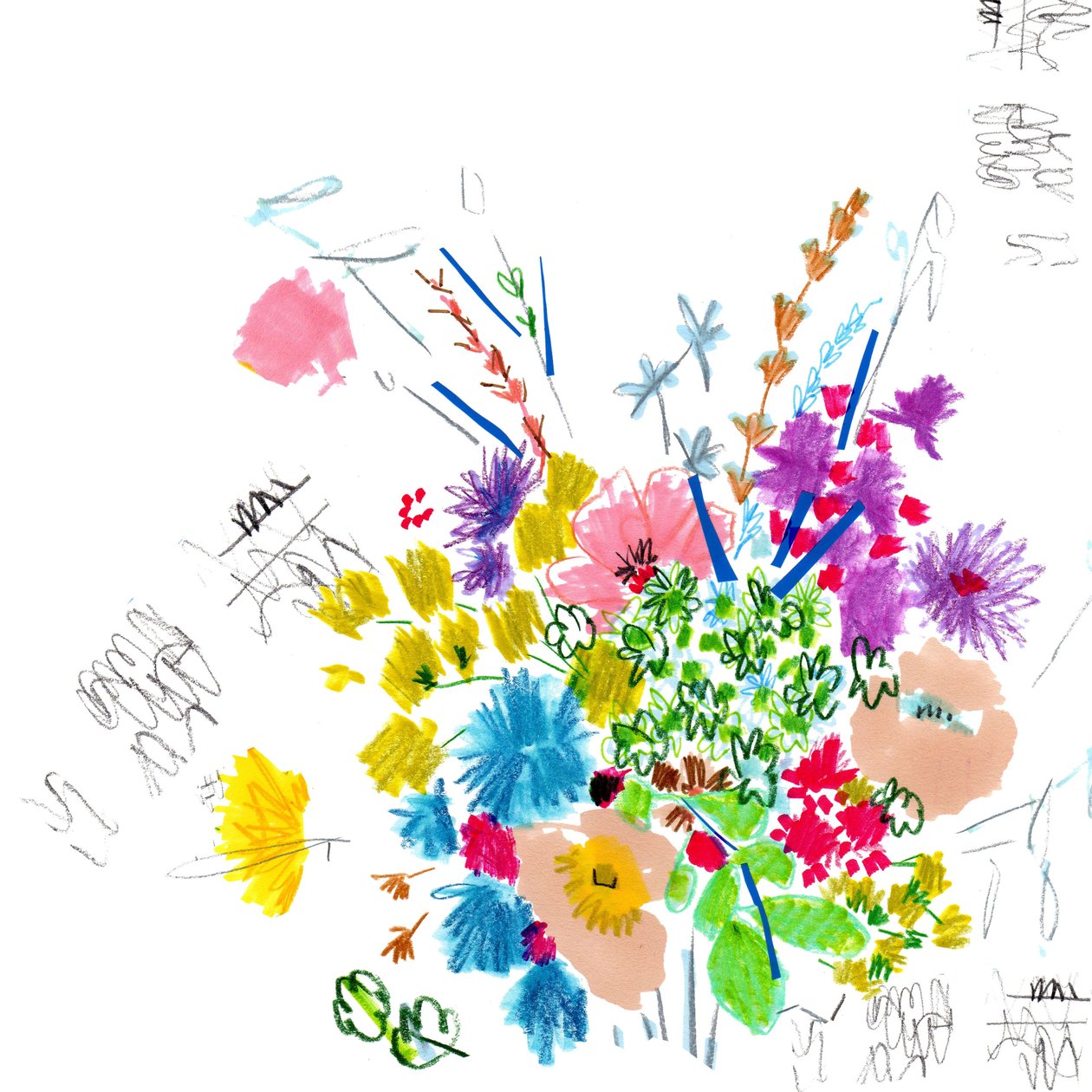 Esboço Floral, 2014 (caneta e tinta, colagem sobre papel) de Jo Chambers