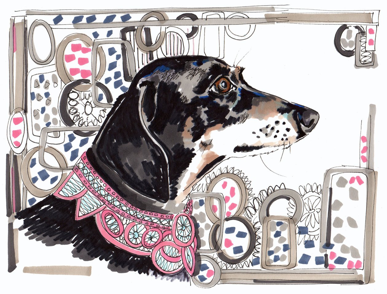Lacey The Dachshund, 2013, (caneta, tinta sobre papel) de Jo Chambers