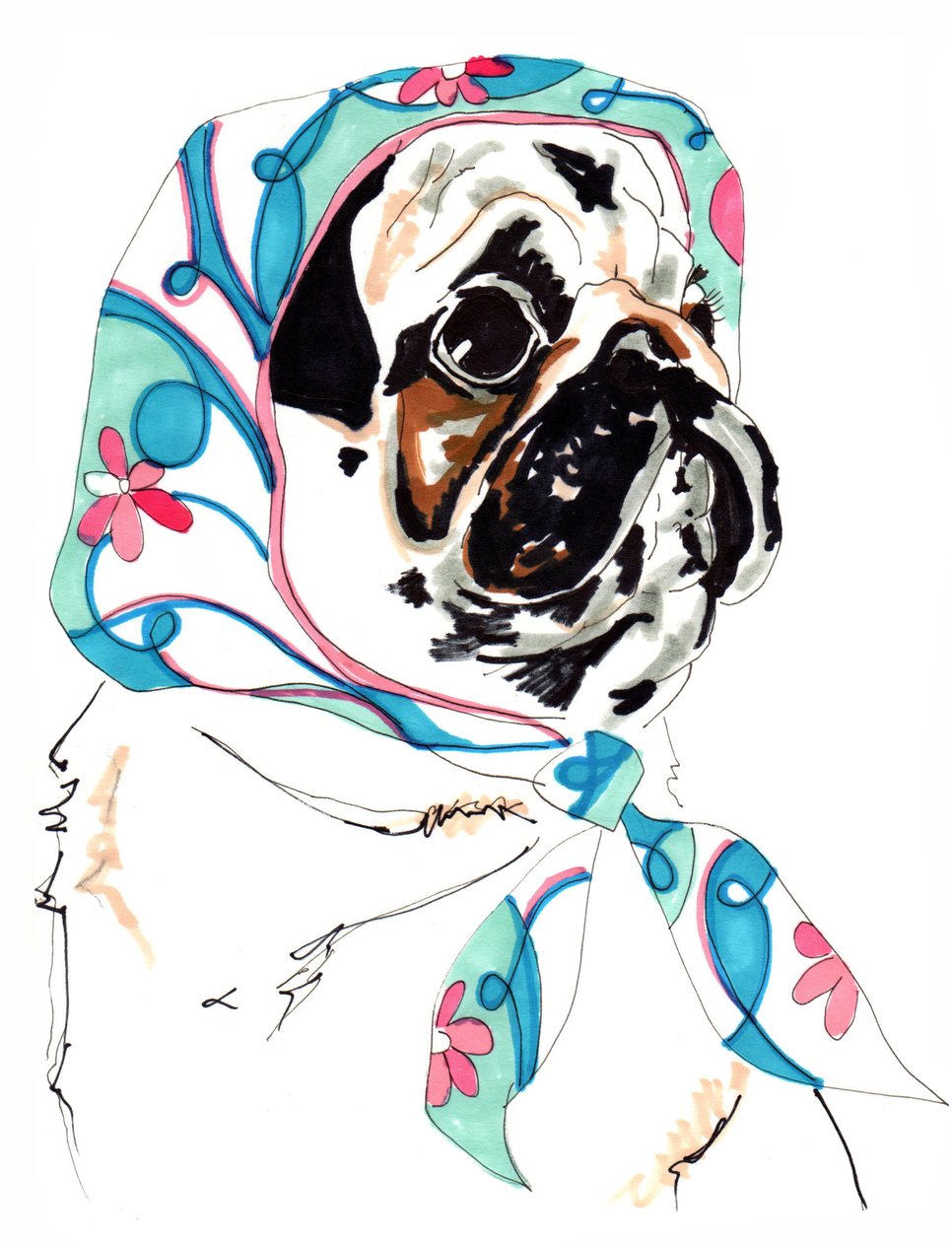 Pug Em Pucci, 2012 (caneta e tinta no papel) de Jo Chambers