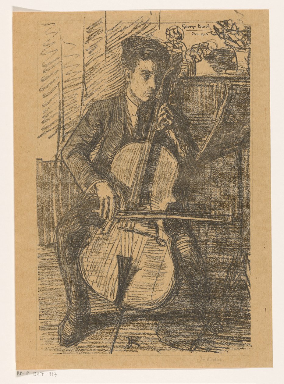 George Bacot tocando um violoncelo de Jo Koster (signed by artist)
