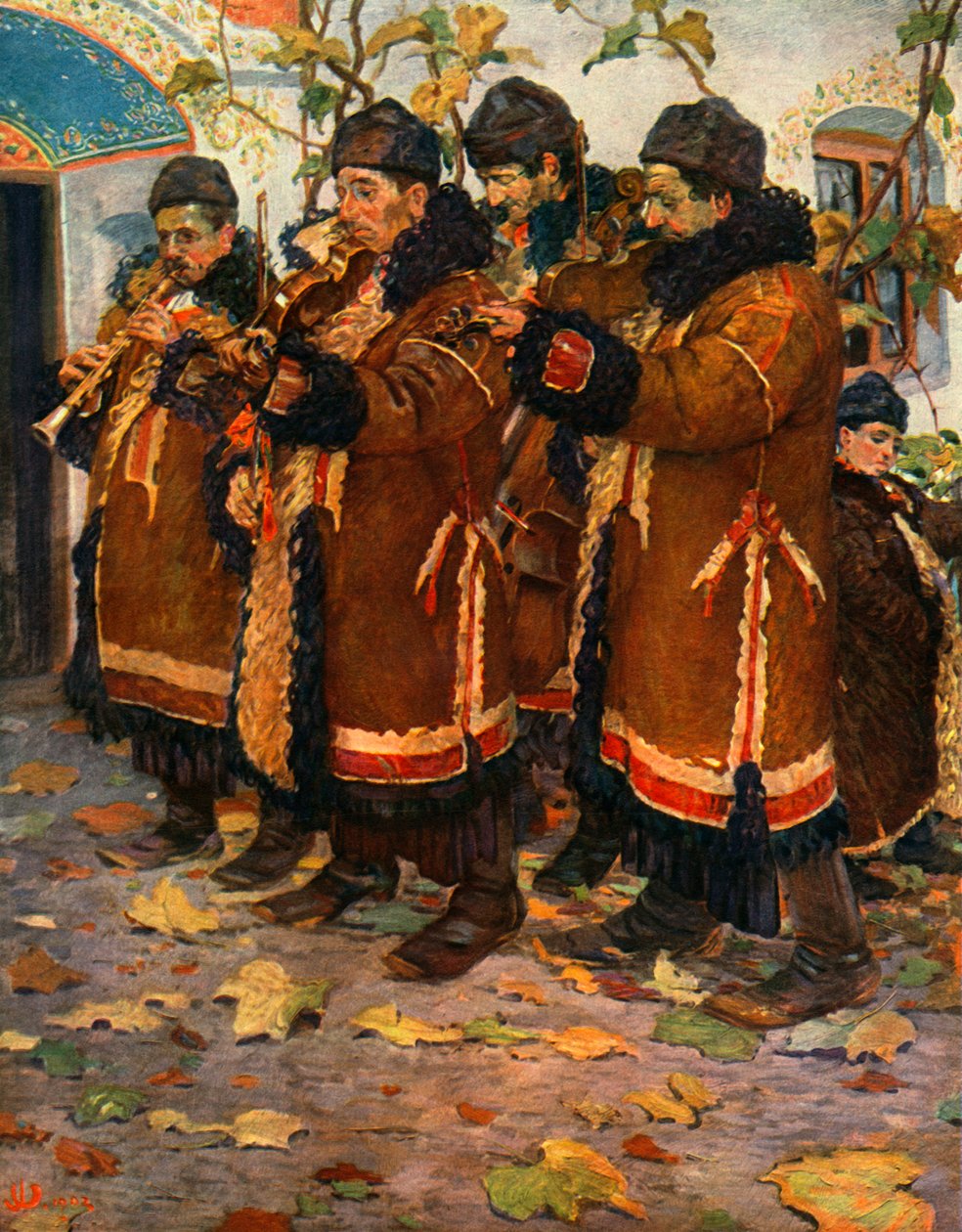 Músicos de Hroznovà Lhota: clarinete, violino e contrabaixo. 1861-1940, 1948 de Joža Uprka