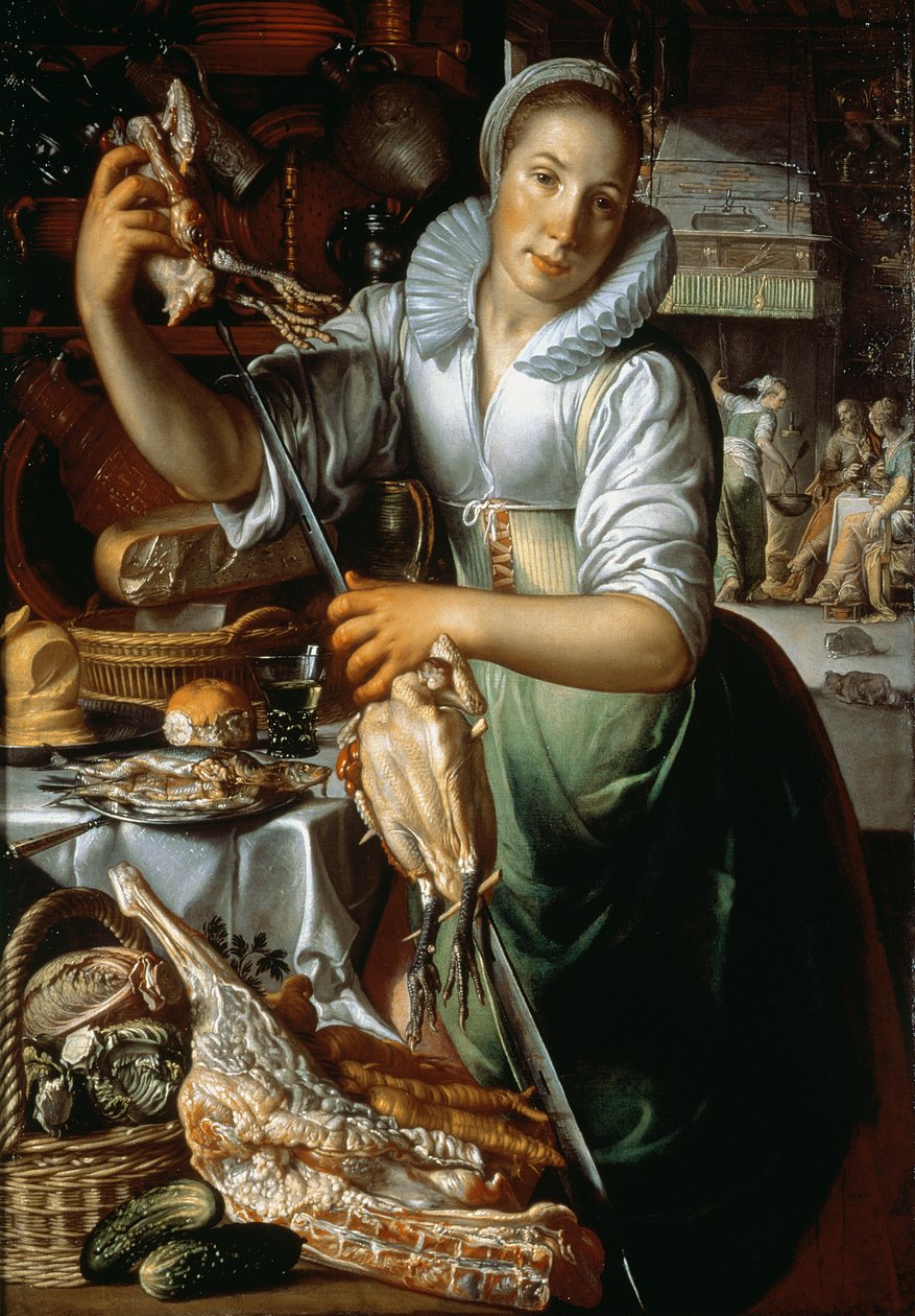 A Empregada da Cozinha (com Cristo, Maria e Marta) c.1620-25 de Joachim Wtewael or Utewael