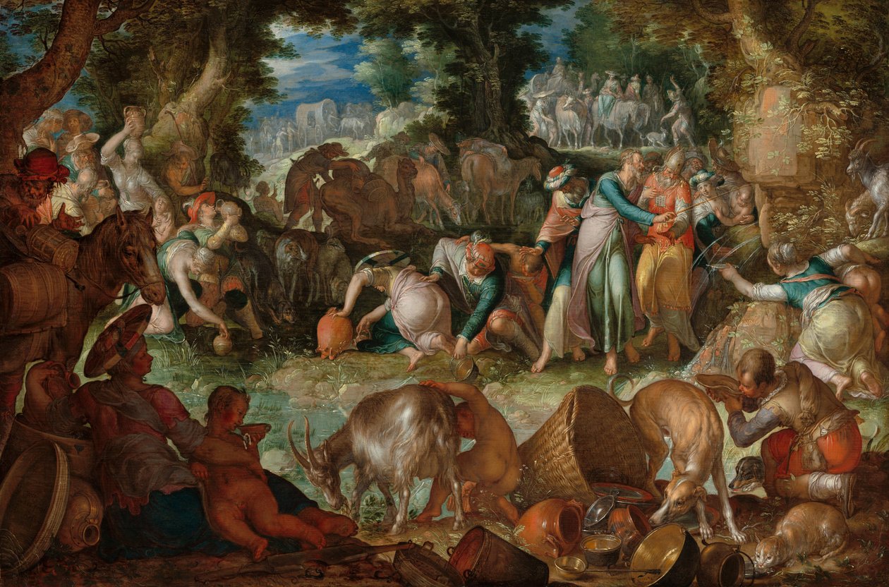 Moisés batendo na rocha, 1624. de Joachim Anthonisz Wtewael