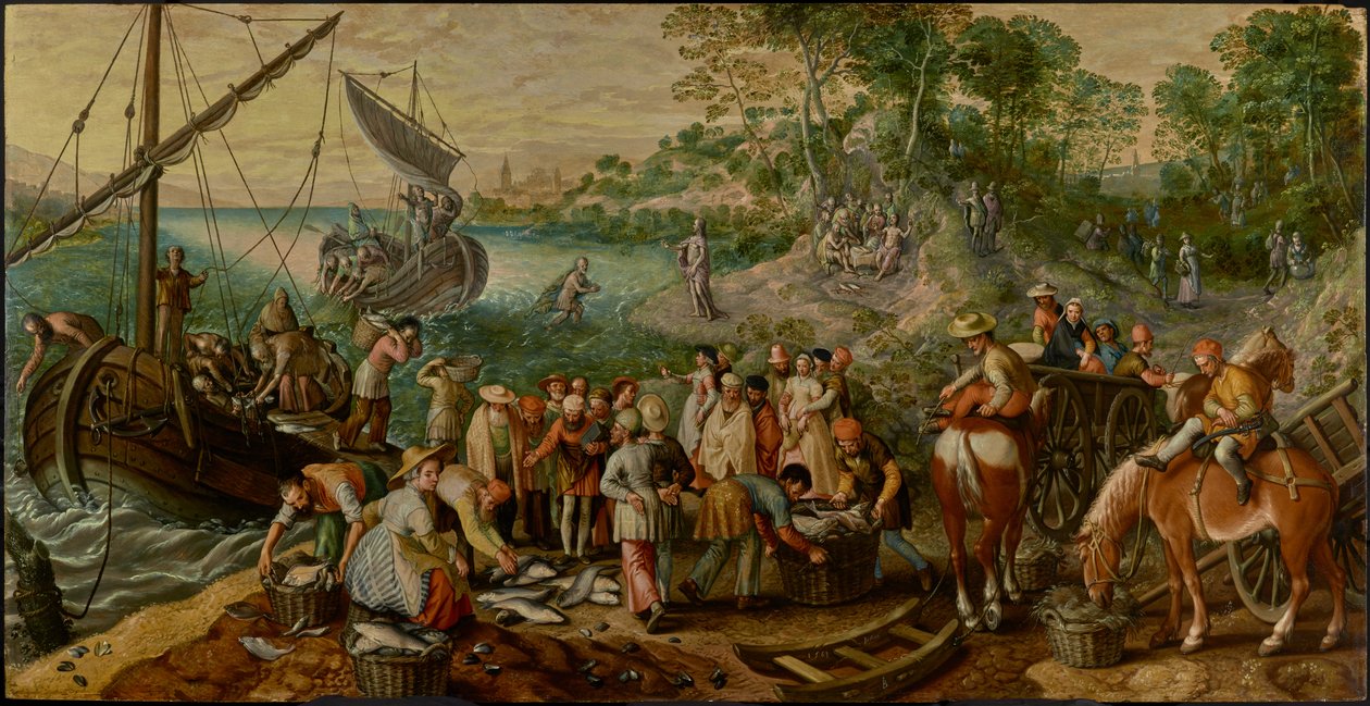 A pesca milagrosa dos peixes de Joachim Beuckelaer
