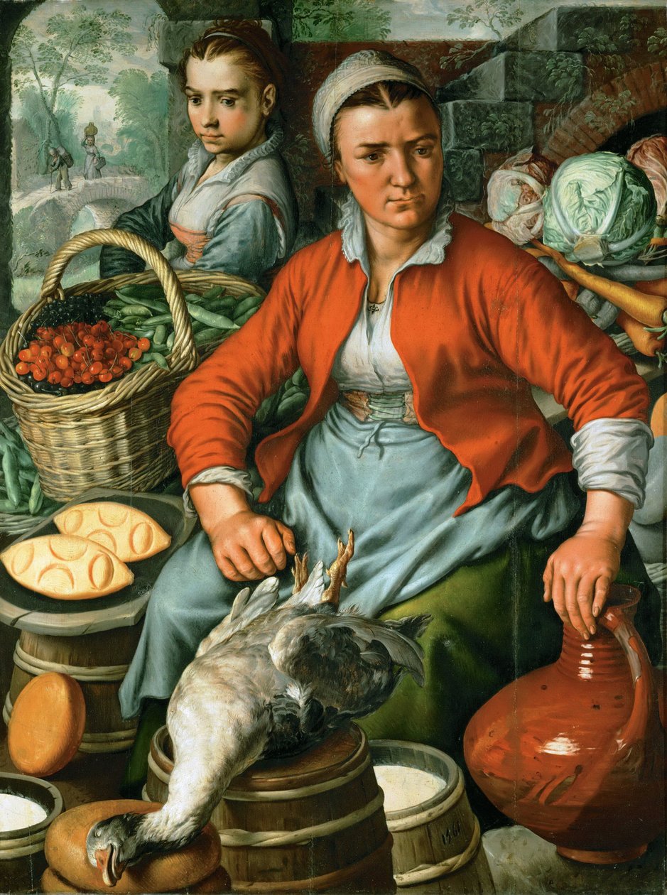 Arte Neerlandesa Primitiva: Mulher do mercado, c.1561 (óleo sobre madeira) de Joachim Beuckelaer