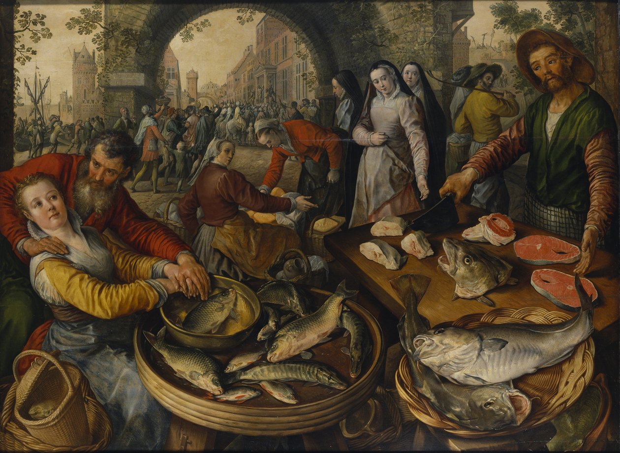 Mercado de Peixe com Ecce Homo, 1570 de Joachim Beuckelaer