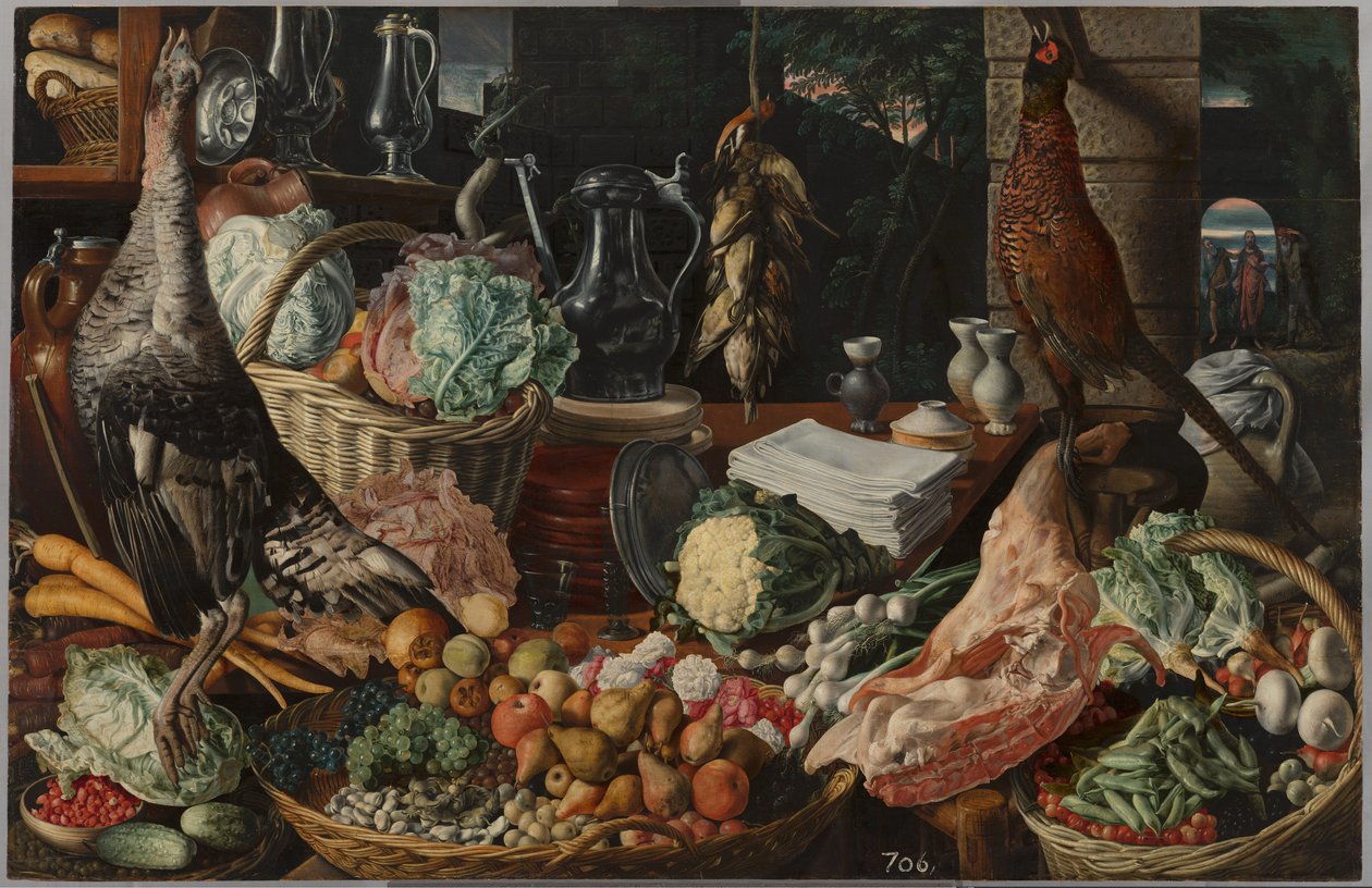 Cena da cozinha com Cristo em Emaús, c.1560-1565 de Joachim Beuckelaer