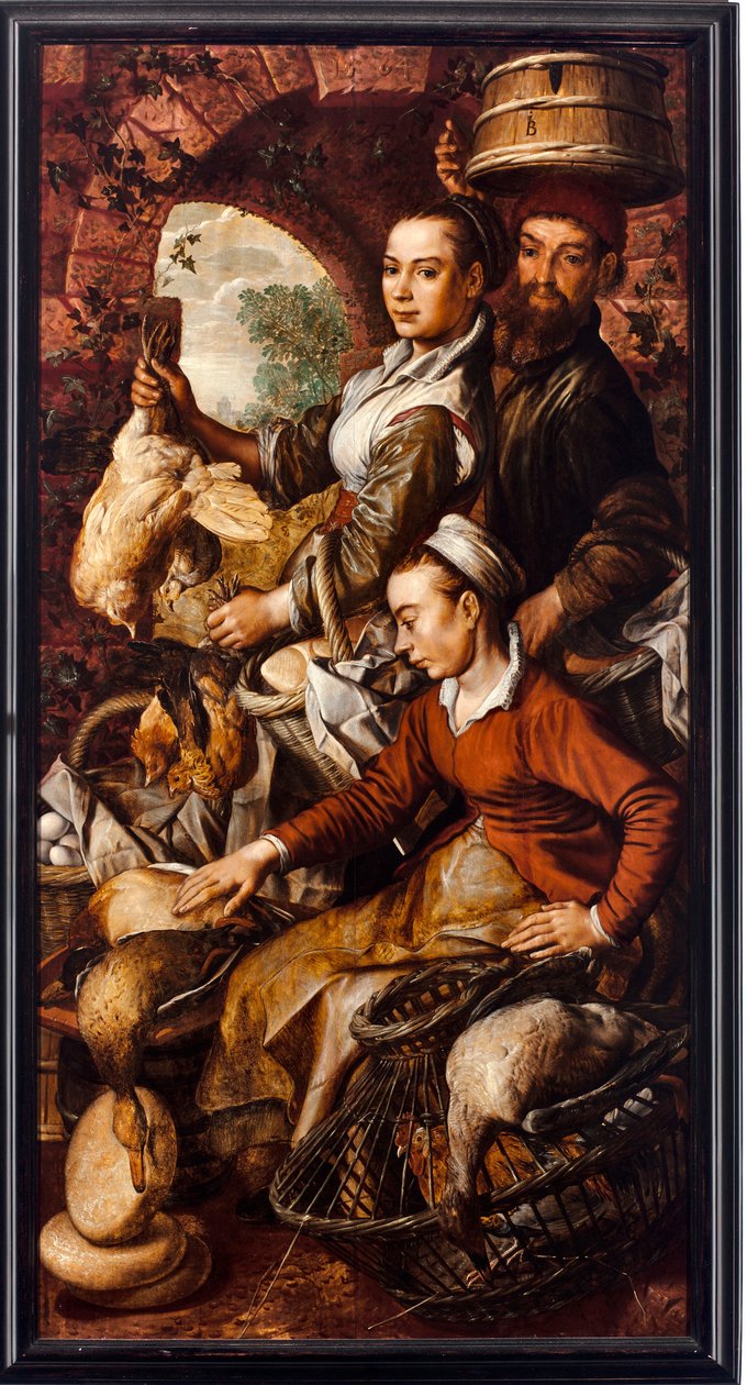 Os comerciantes que vendem aves e ovos - Pintura de Joachim Beuckelaer (1533-1574) 1564 Dim 203x103 cm Genes, Musei di Strada Nuova de Joachim Beuckelaer