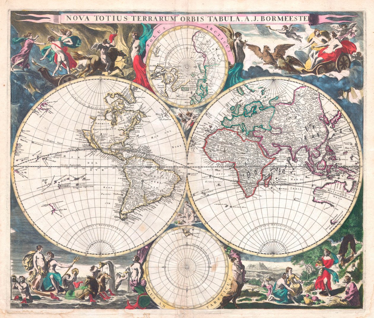 Mapa do Mundo Antiquo de Duplo Hemisfério de Joachim Bormeester