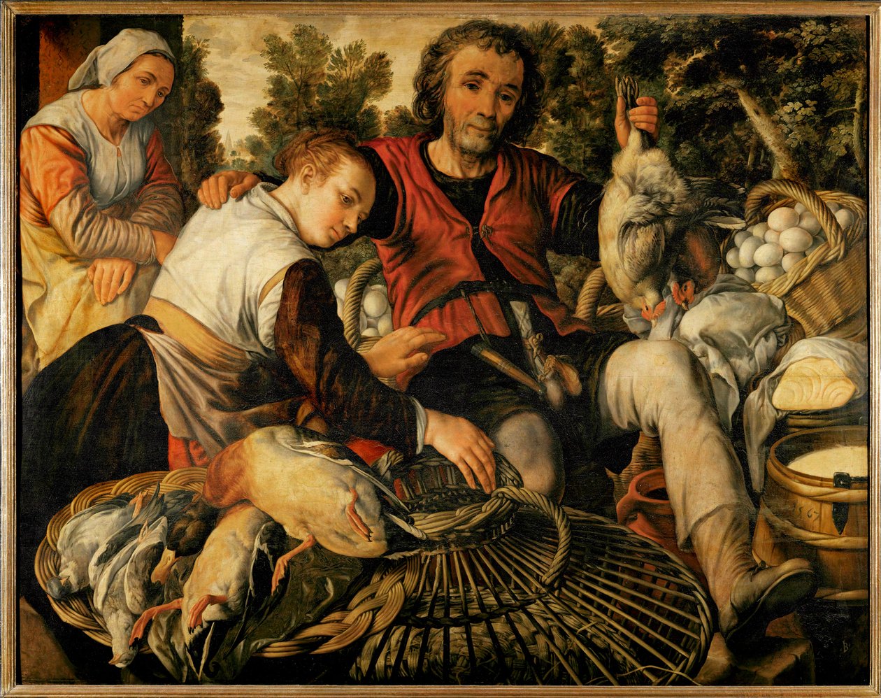 Camponeses no mercado (pintura sobre madeira de carvalho) de Joachim Bueckelaer