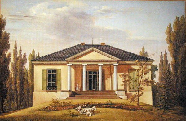 Casa de campo, 1829 (óleo sobre papel colocado no cartão) de Joachim Faber