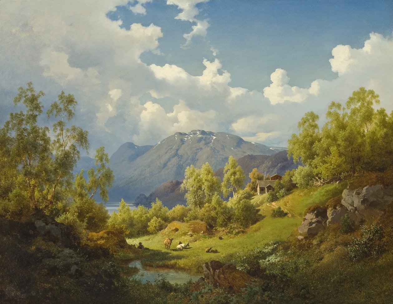 Paisagem, motivo, de, a, Numme, vale, em, noruega, 1850 de Joachim Frich