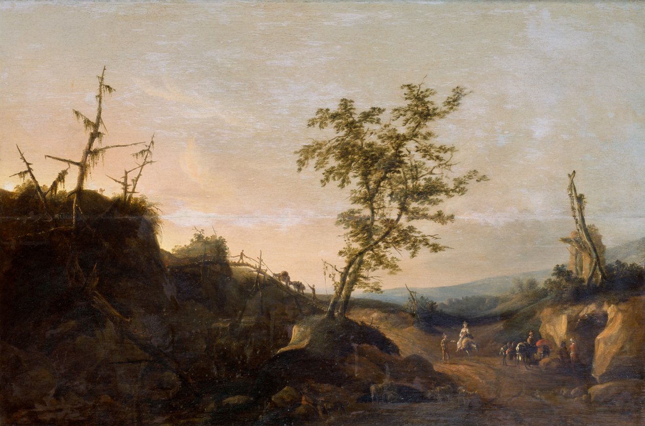 Viajantes numa paisagem (óleo sobre tela) de Joachim Govertsz Camphuysen