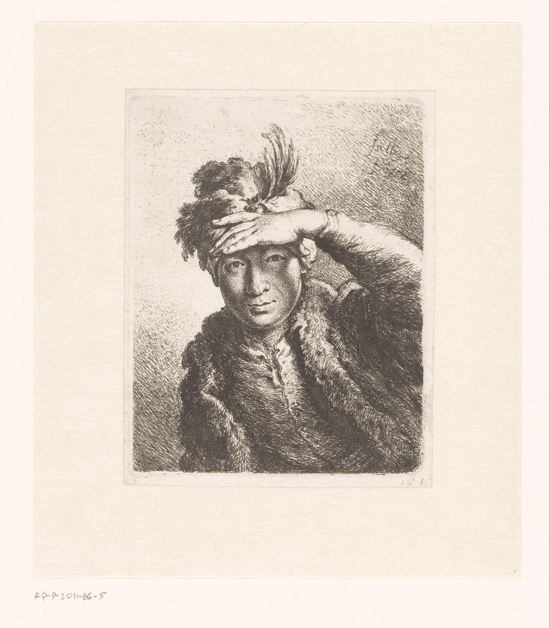 Retrato de um homem com uma boina emplumada de Joachim Martin Falbe