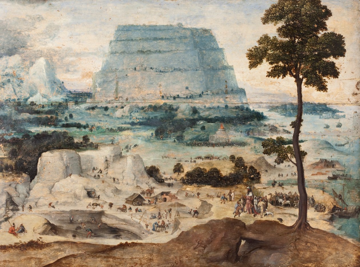 Construção da Torre de Babel, c.1550 (óleo sobre painel) de Joachim Patinir