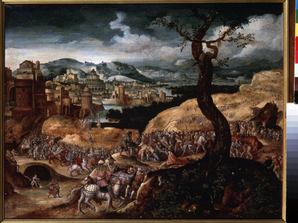 ""A Paixão de Cristo"" (A Paixão de Cristo) A subida ao Calvário. Pintura de Joachim Patinier (ou Patiner ou Patinir) (por volta de 1480-1524) Museu Pushkin do século XVI, Moscou de Joachim Patinir