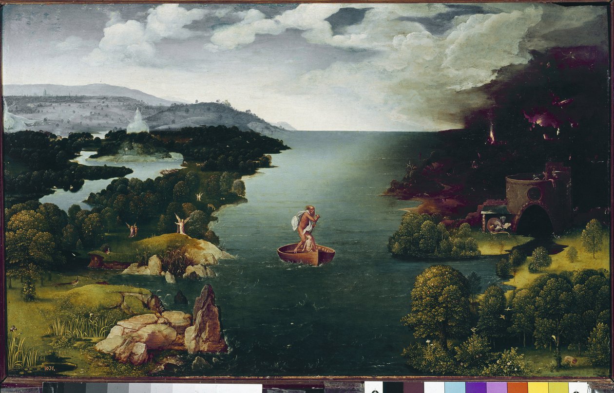 Paisagem com Charon Crossing the Styx. (óleo sobre madeira, c.1515-1524) de Joachim Patinir
