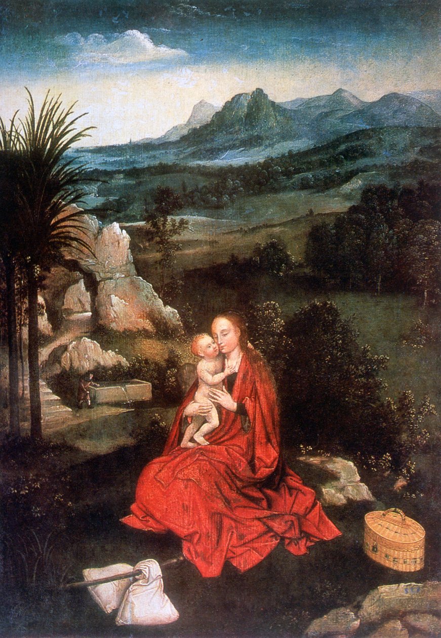 O resto no voo para o Egito, detalhe, c1500-1524 de Joachim Patinir