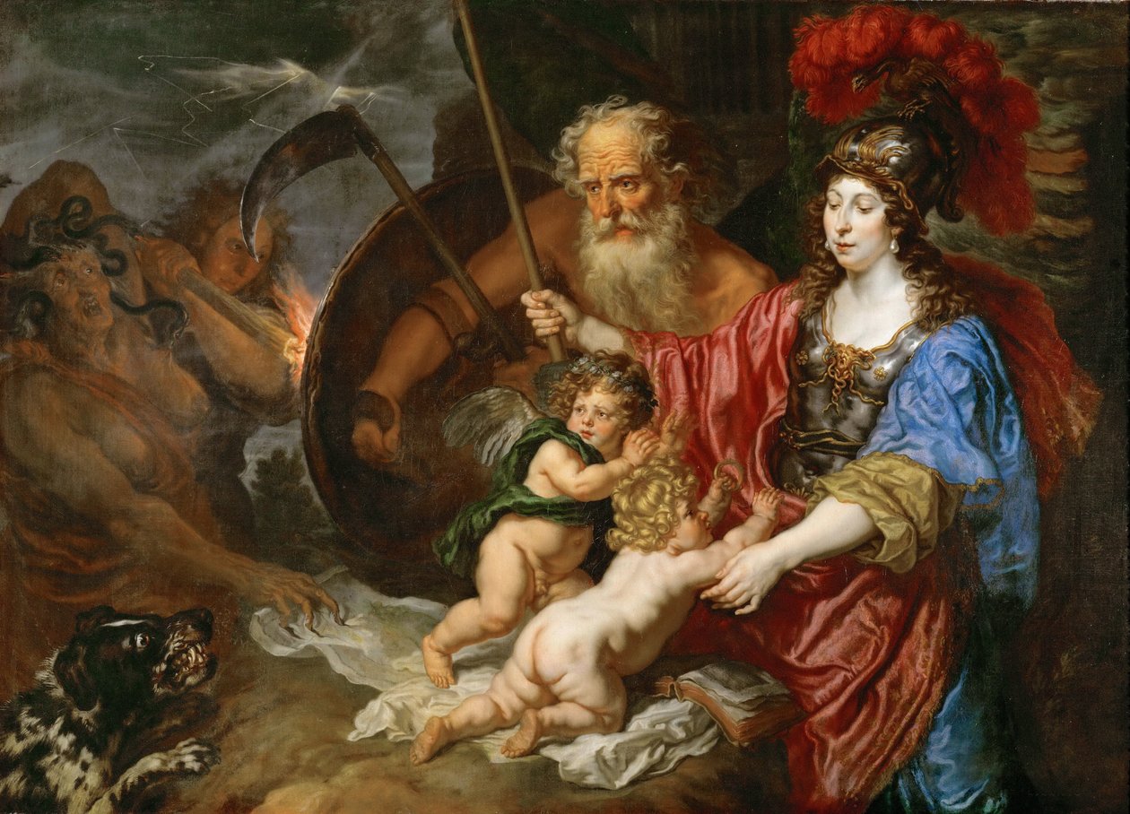 Barroco: Minerva e Saturno protegendo Arte e Ciência da Inveja e Falsidade por Sandrart, Joachim, von (1606-1688) de Joachim von Sandrart