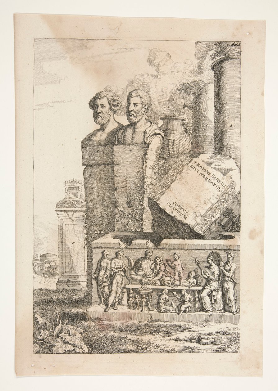 Bustos de Retrato, Colunas, Urna de Fumo e um Relevo de Joachim von Sandrart