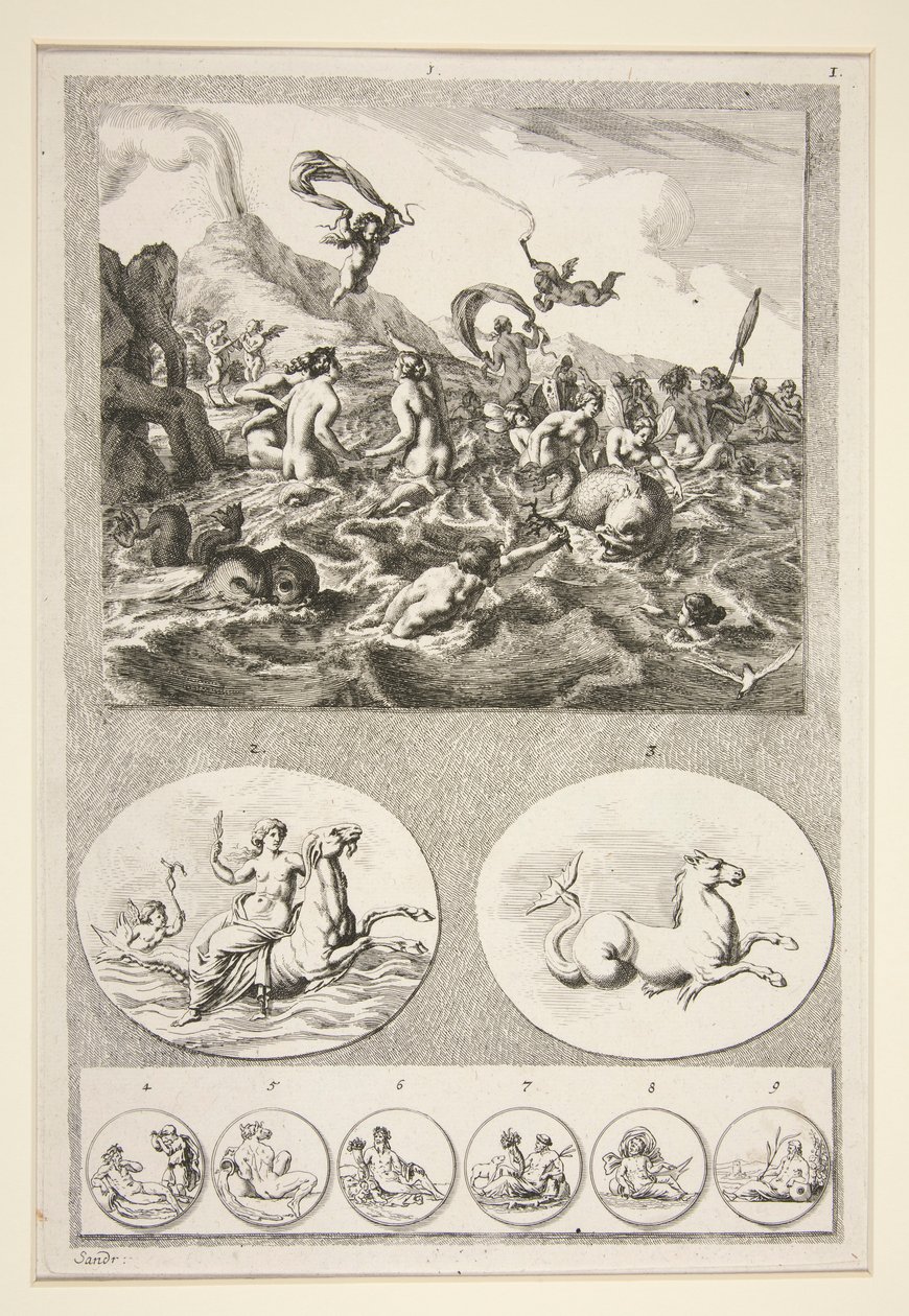 A metade de cima: Metade inferior Nereids Sporting Bottom half: Dois Relevos e Seis Moedas de Joachim von Sandrart