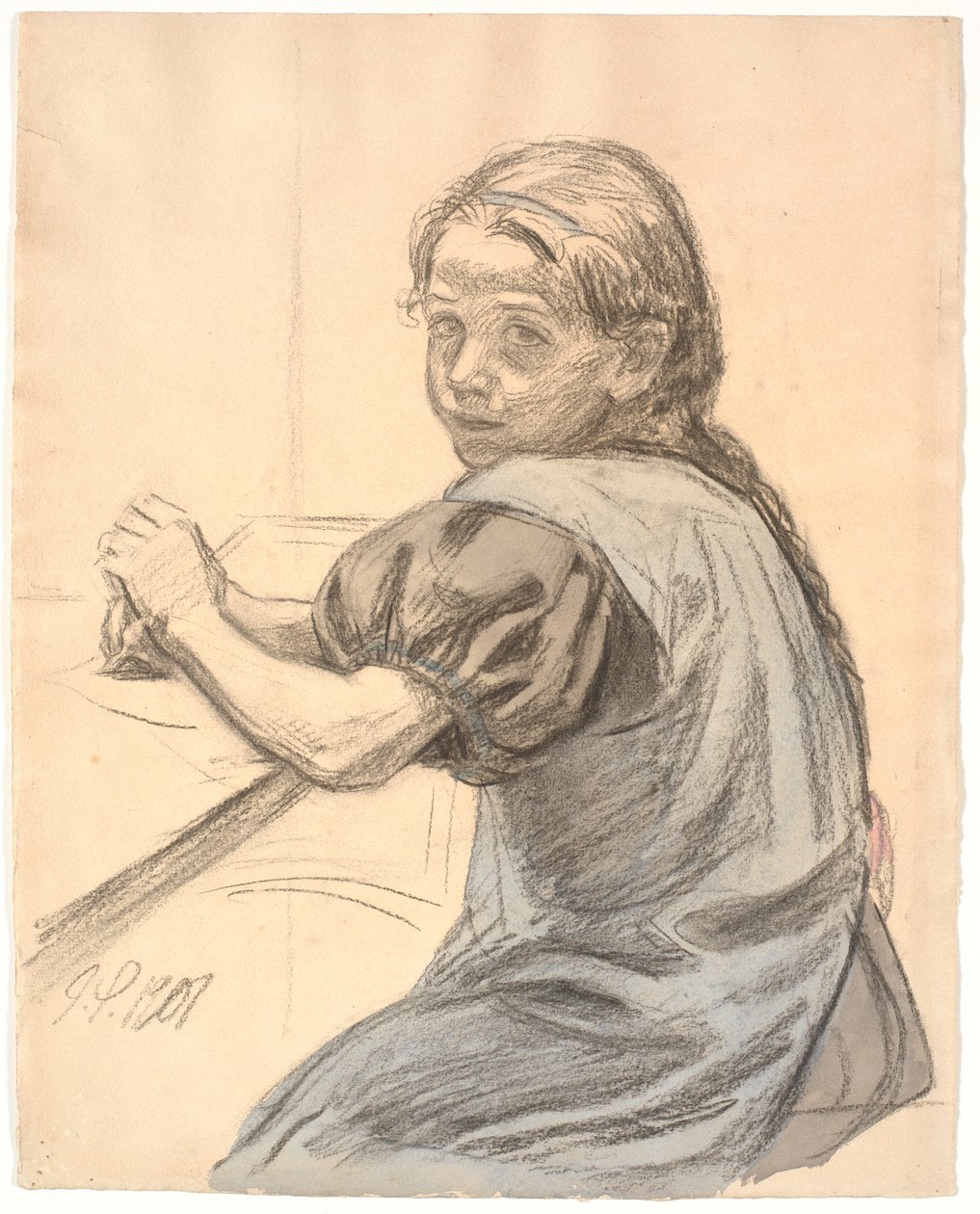 Georgia Skovgaard sentada em uma mesa de Joakim Frederik Skovgaard