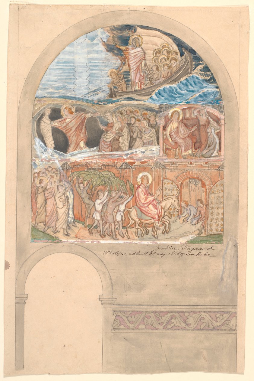Rascunho inicial não utilizado para a parede oeste do braço transversal norte da Catedral de Viborg de Joakim Frederik Skovgaard