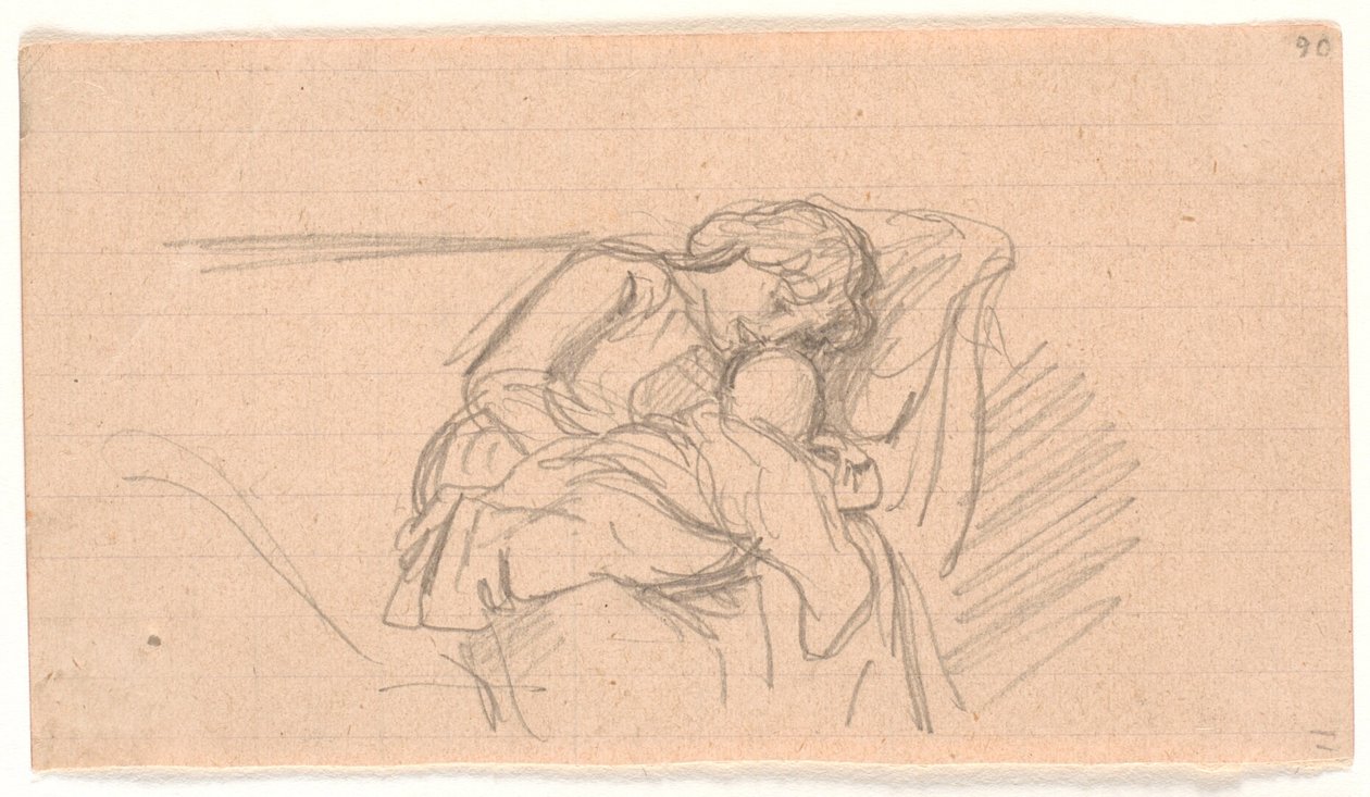 Mulher com criança no colo, sentada no sofá de Joakim Frederik Skovgaard