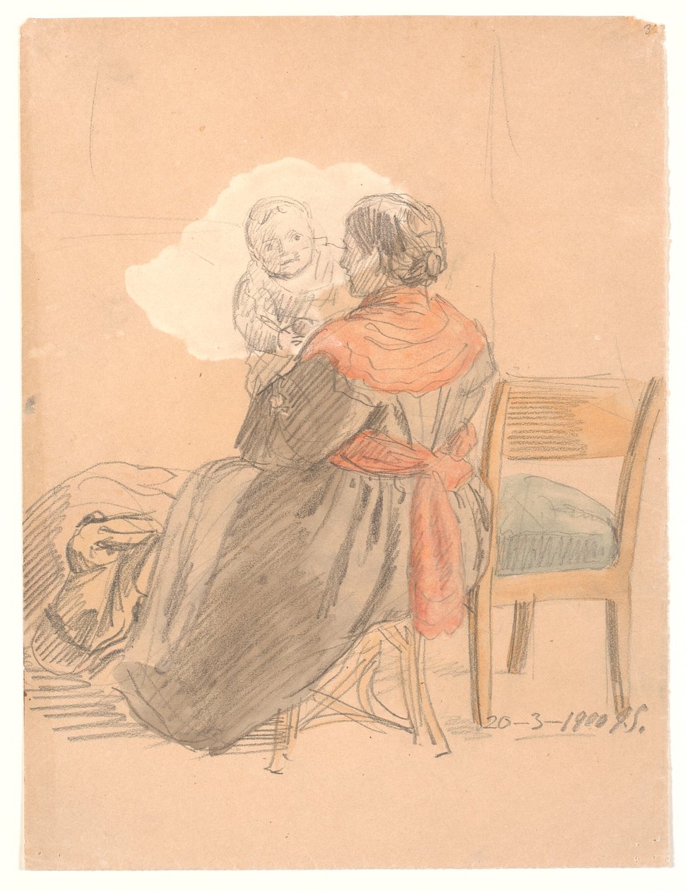 Mulher sentada de costas com criança de Joakim Frederik Skovgaard