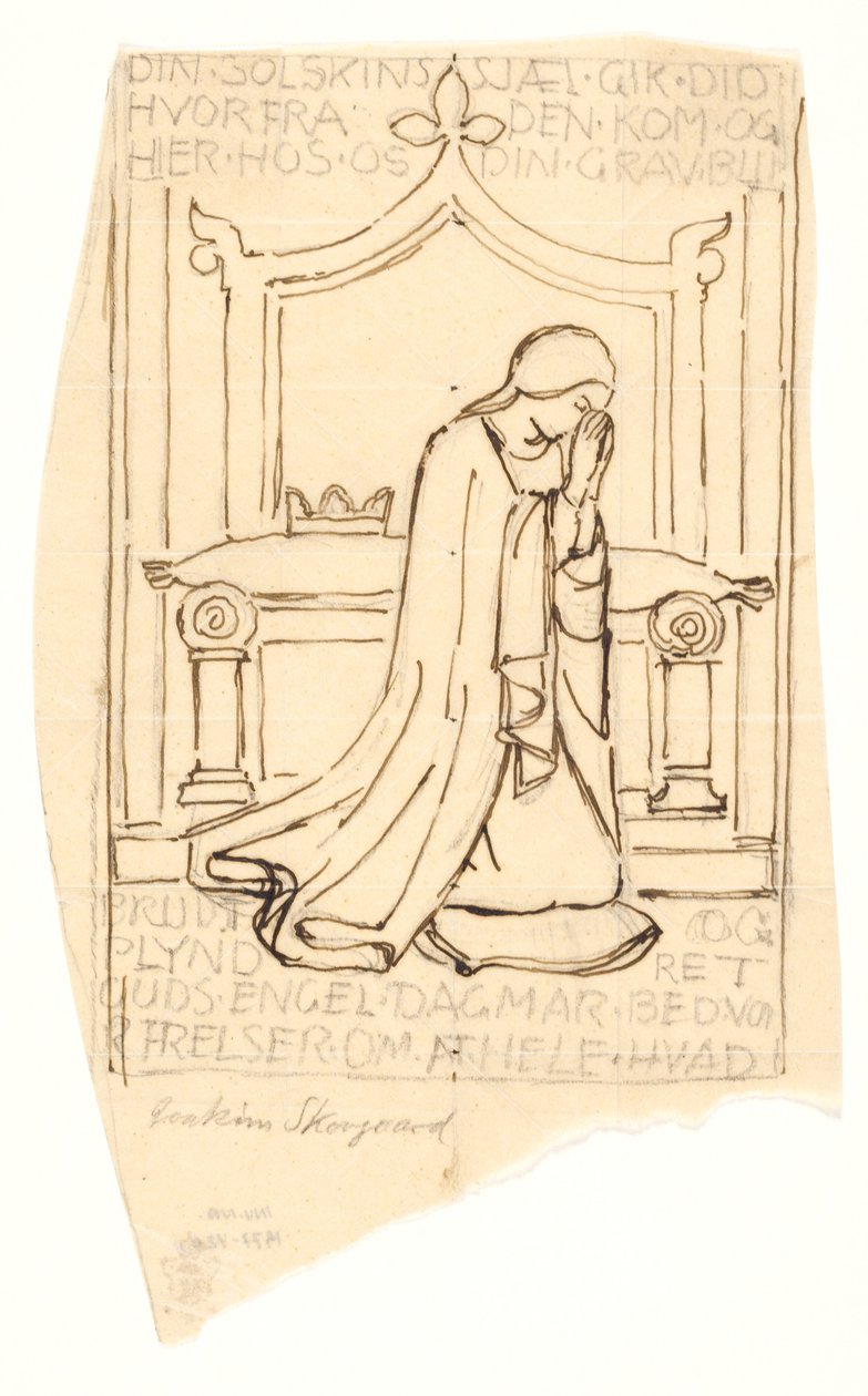 Esboço para o pêssego da rainha Dagmar em St. Igreja de Bendt em Ringsted de Joakim Frederik Skovgaard