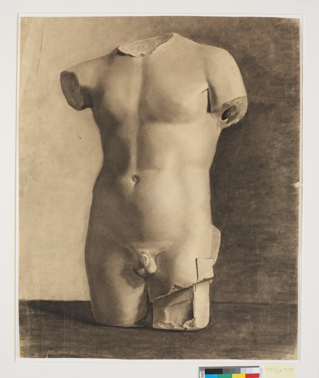 Desenho após gesso do torso da juventude Antik de Joakim Frederik Skovgaard