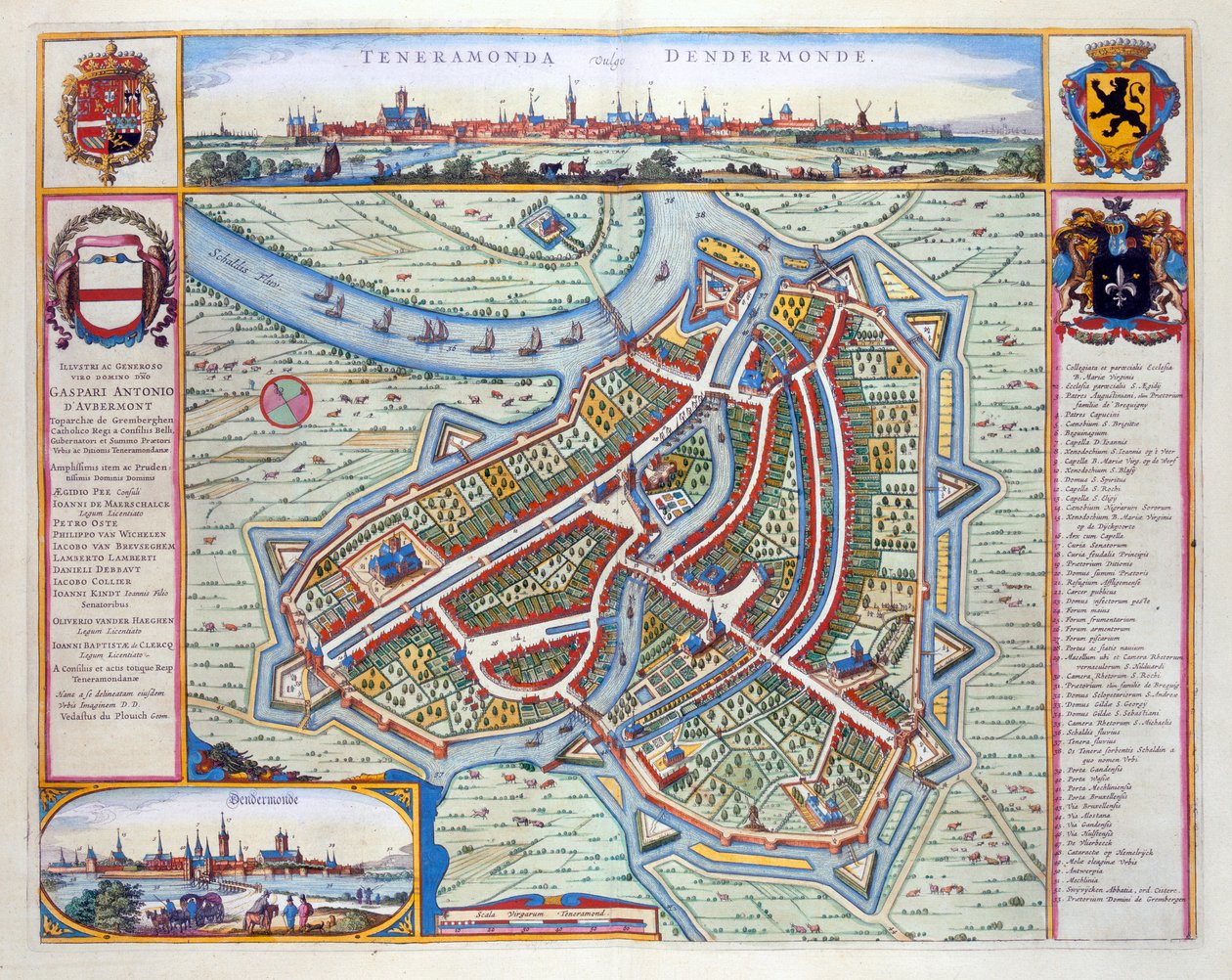 Dendermonde, 1649 (gravura colorida à mão) de Joan Blaeu