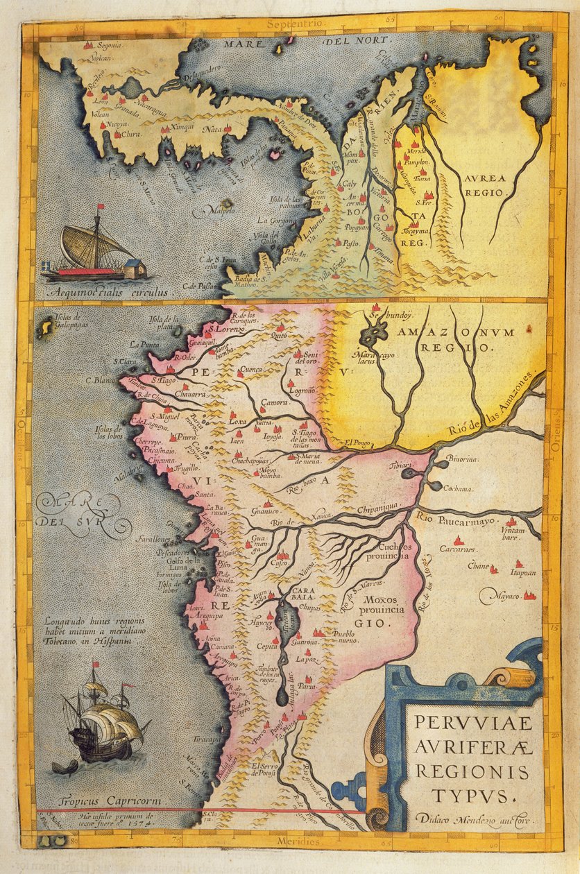 Mapa das regiões portadoras de ouro no Peru, do &39;Atlas Maior, Sive Cosmographia Blaviana&39;, 1662 de Joan Blaeu