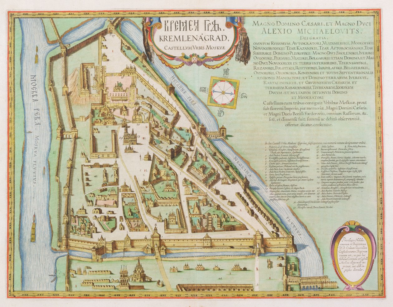 Mapa mostrando o Kremlin, Moscou, 1662 (gravura colorida à mão) de Joan Blaeu