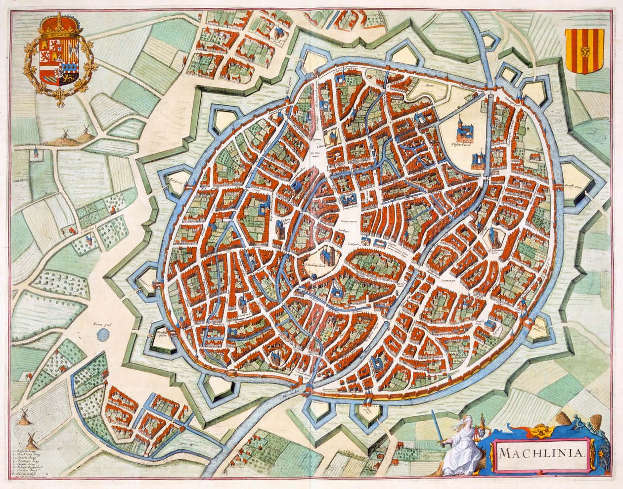 Mechelen, 1649 (gravura colorida à mão) de Joan Blaeu