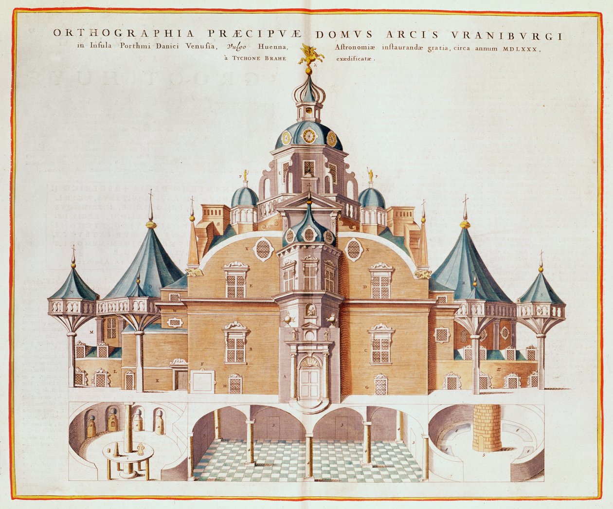 Observatório de Tycho Brahe Uraniborg de &39;Atlas Major&39; de Joan Blaeu, 1663 (gravura colorida) de Joan Blaeu