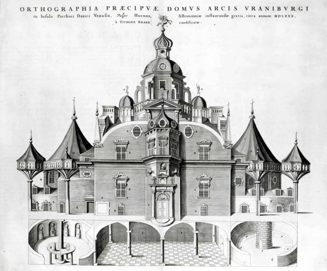 O observatório de Tycho Brahe, Uraniborg, do "Atlas Major" de Joan Blaeu, 1663 de Joan Blaeu
