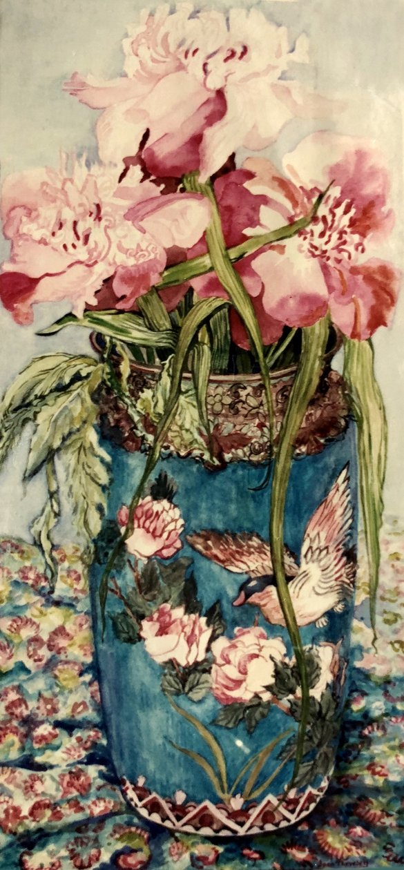 Peônias em um vaso Cloisonne, de Joan Thewsey