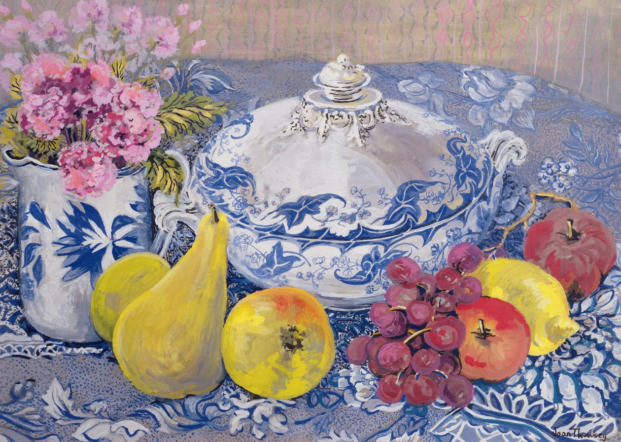 A terrina azul e branca com frutas de Joan Thewsey