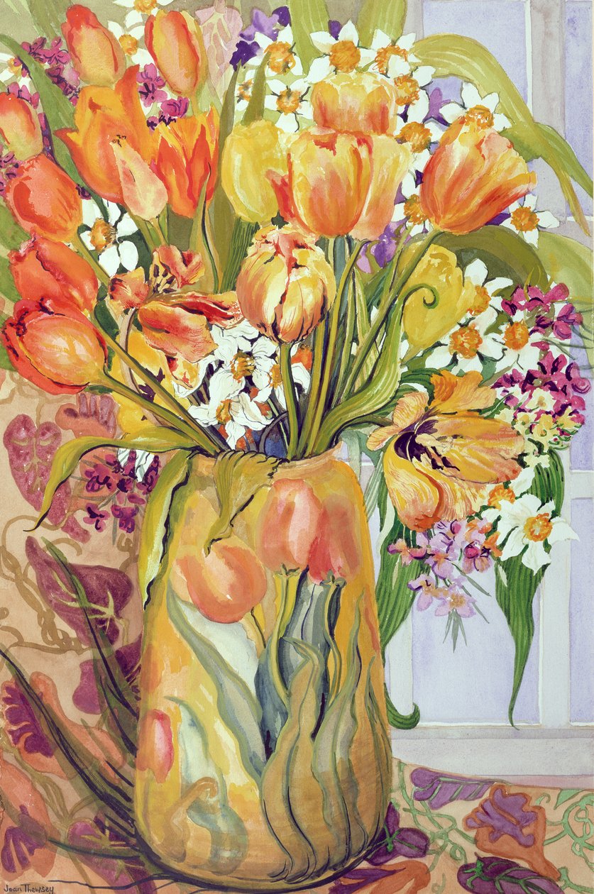 Tulipas e Narciso em um vaso Art Nouveau de Joan Thewsey