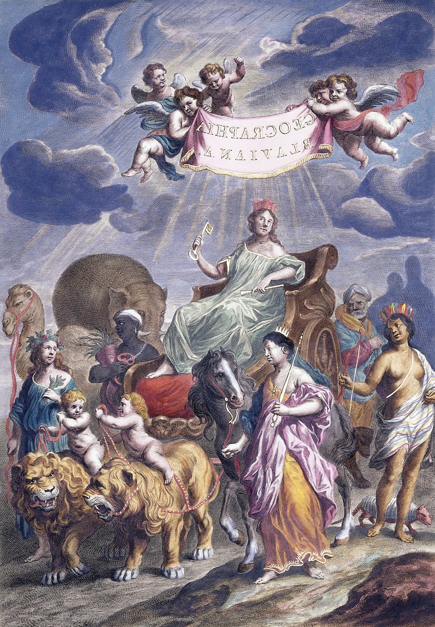 Uma placa alegórica com título, Geographia Blaviana, c.1662-1667 de Joan Blaeu