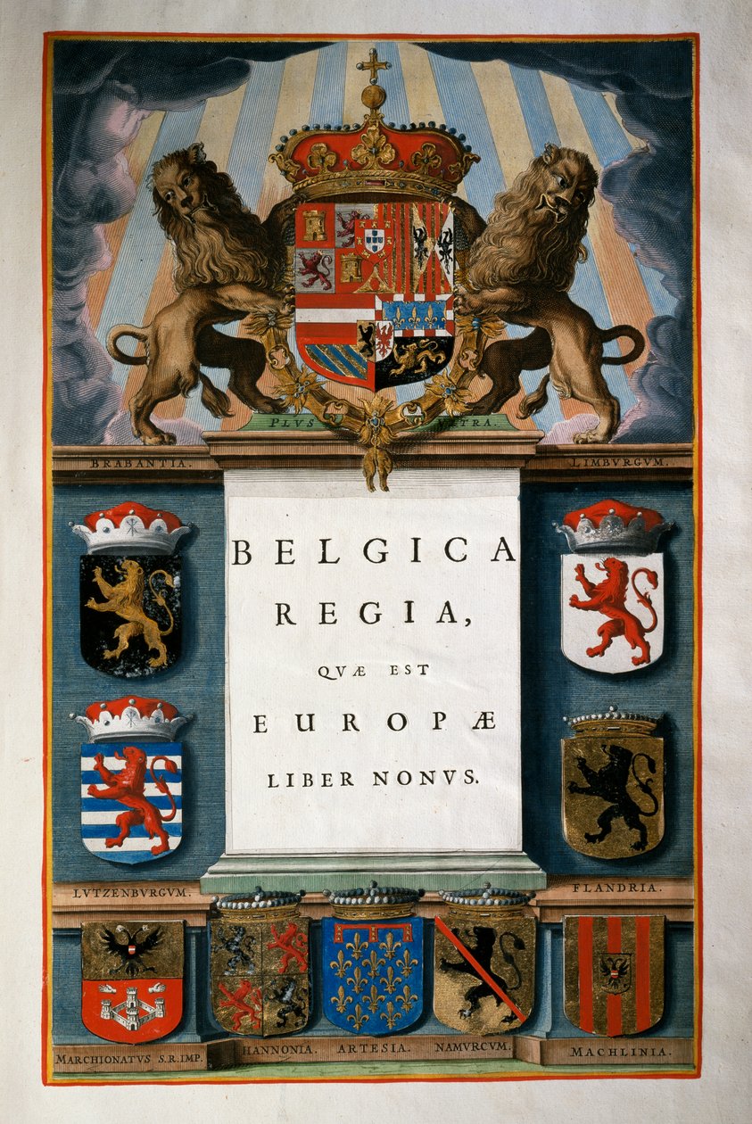 Belgica Regia quae est Europae (Bélgica), Livro IX, página de rosto Volume IV, Atlas maior, de Joan Blaeu (1596-1673), gravura em cobre, 57,5x39 cm, Amsterdão de Joan Blaeu