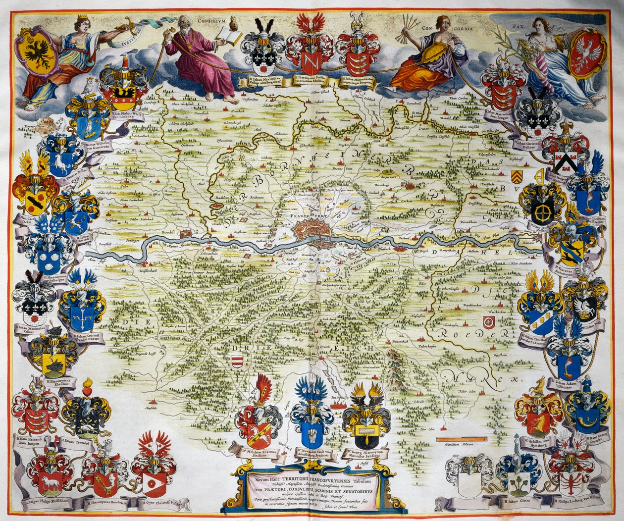 Frankfurt e o seu território, de Atlas Maior, atlas em 11 volumes, de Joan Blaeu (1596-1673), Volume III, gravura em cobre, 57,5x39 cm, Amesterdão de Joan Blaeu