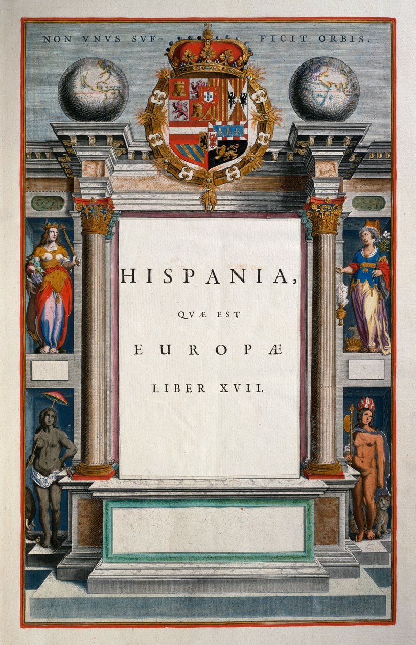Hispania quae est Europae (Espanha), Livro XVII, página de rosto Volume IX, Atlas Maior, de Joan Blaeu (1596-1673), gravura em cobre, 57,5x39 cm, Amsterdão de Joan Blaeu